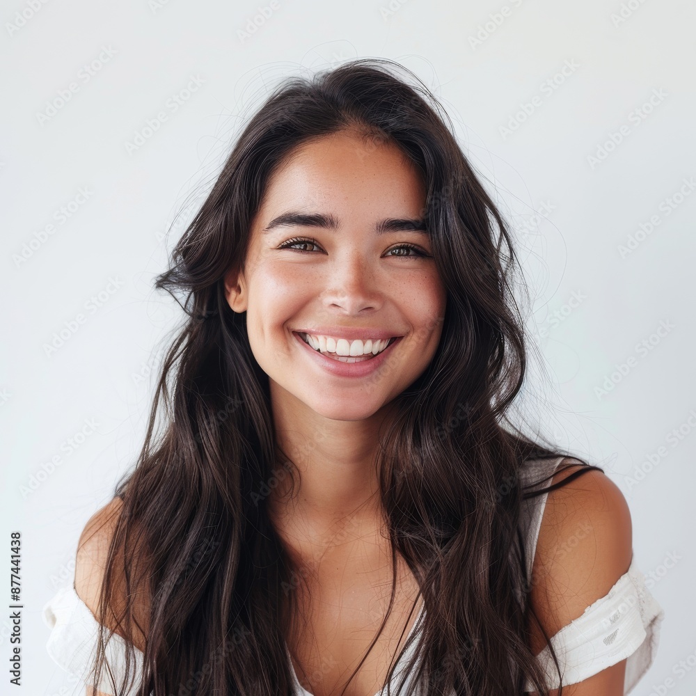 Portrait of beautiful woman with long dark hair, isolated on white background Portrait of beautiful woman with long dark hair, isolated on white background