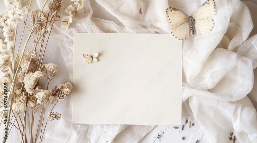 Empty white card with butterflies Empty white card with butterflies