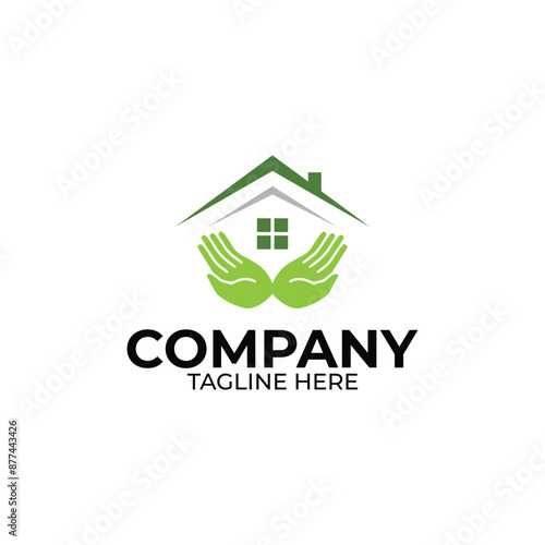 Property care, home, home and hand logo design vector. Vector illustration.