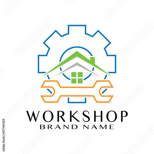 Workshop logo vector illustration. This can be used by companies, car repair shops, expert mechanics, car repair shops or car and motorbike accessories. Vector illustration.
