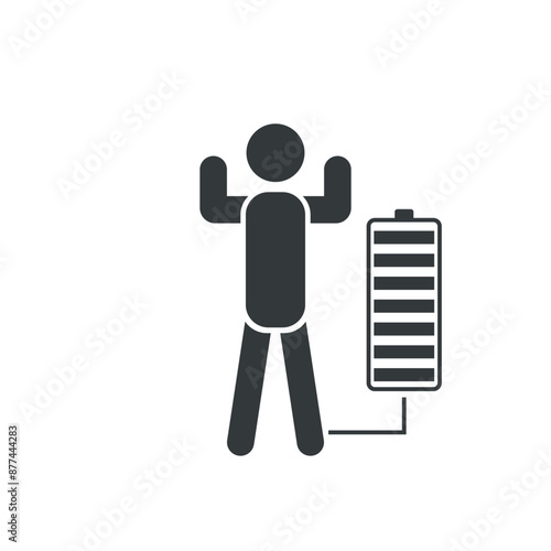 Energy person icon, energized and enthusiastic, full battery energy power - icon vector