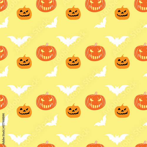 Jack O Lantern And Bat Seamless Vector Pattern Design