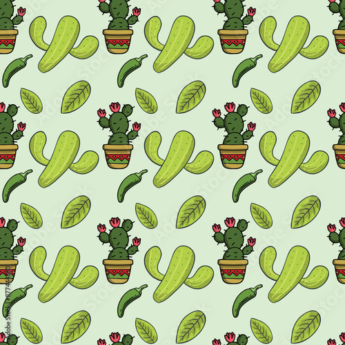 Mexican Cacti Seamless Vector Pattern Design