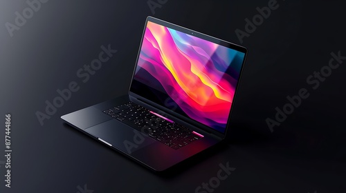 An artistic depiction of a laptop mockup featuring a modern website design, ideal for presenting web development projects with realistic detail, in high-definition