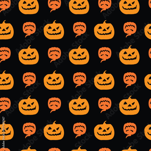 Pumpkin Heads Black Seamless Vector Pattern Design