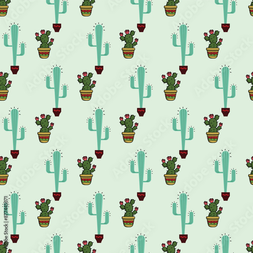 Potted Cactus Seamless Vector Pattern Design