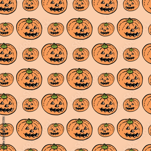 Pumpkin Heads White Seamless Vector Pattern Design
