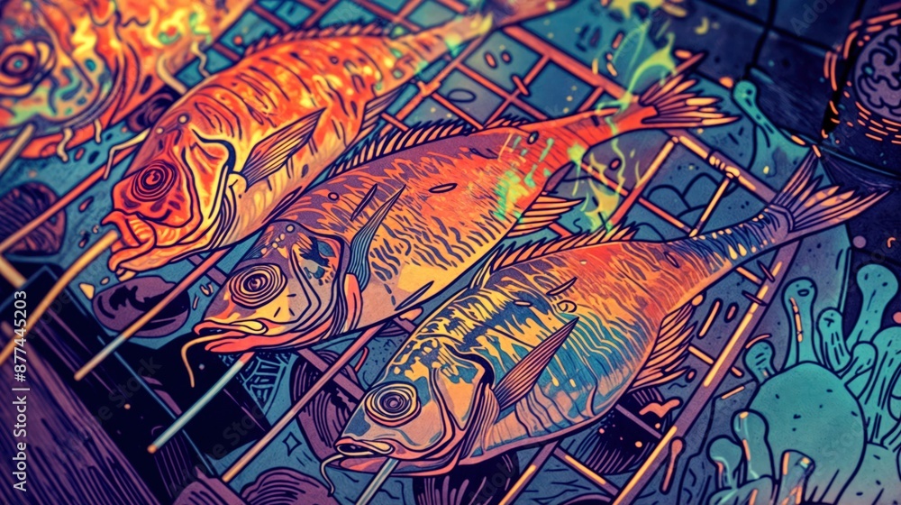 Grilled Fish on a Barbecue Grilled Fish on a Barbecue
