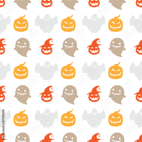 Scary Pumpkins And Ghosts Seamless Vector Pattern Design