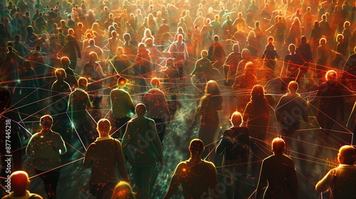 Conceptual images of social anxiety and mental health disorders, focusing on the impact of crowds, social interactions, and cultural differences on individuals.