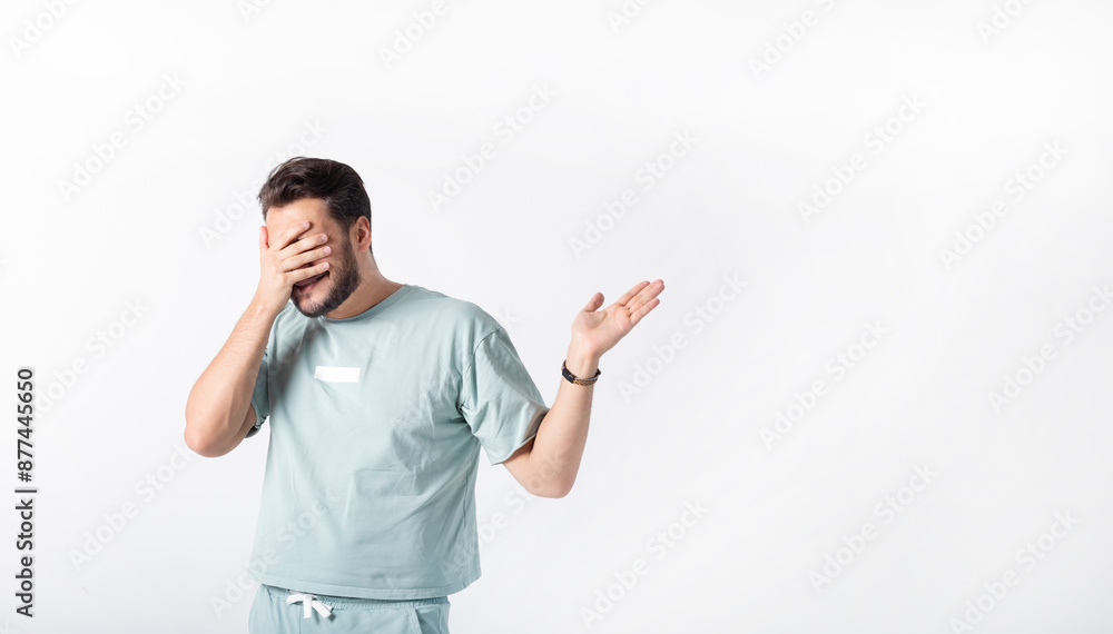 Stressing bearded man isolated on white background Stressing bearded man isolated on white background