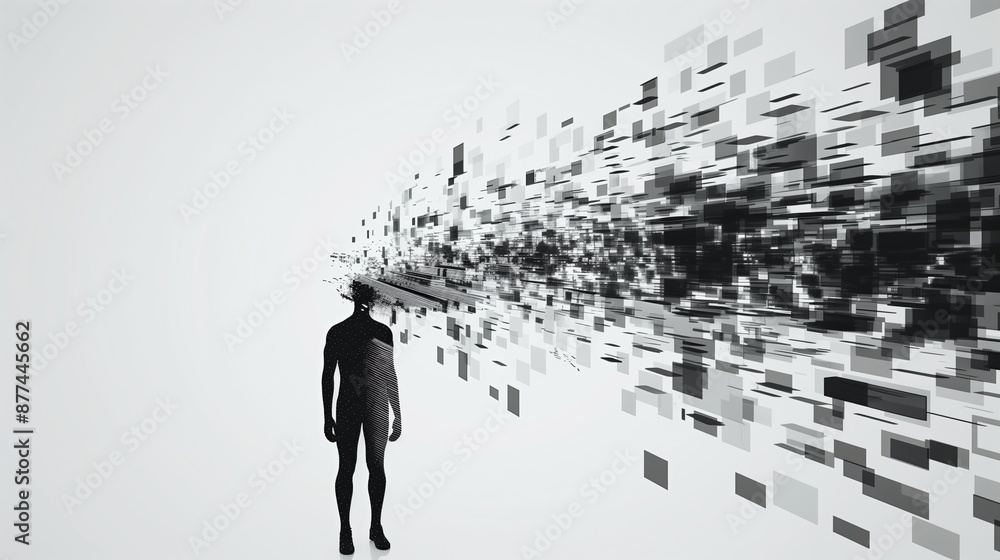 Conceptual representations of work and data overload, emphasizing the stress and anxiety caused by excessive information and multitasking. Conceptual representations of work and data overload, emphasizing the stress and anxiety caused by excessive information and multitasking.
