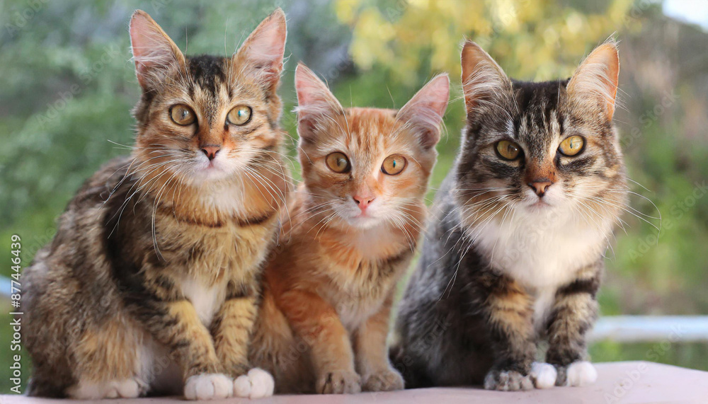 Funny many cats of various breeds and colors, looking expectantly at the camera. Funny many cats of various breeds and colors, looking expectantly at the camera.