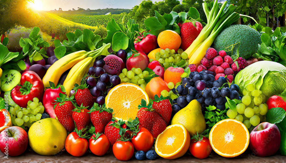 set of different fruits and vegetables on white background set of different fruits and vegetables on white background