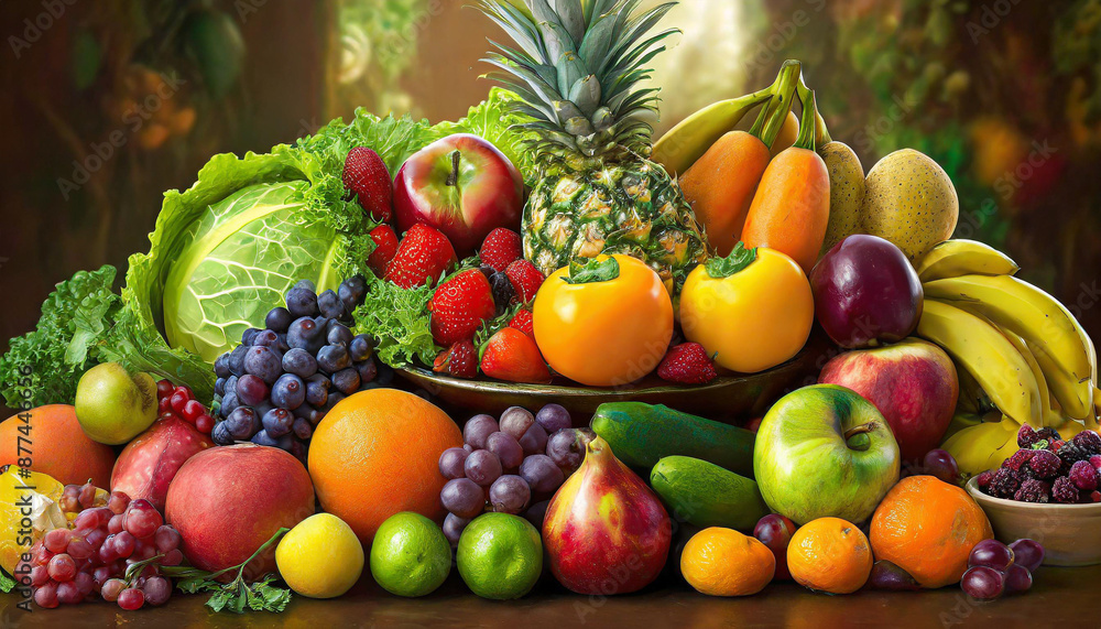 set of different fruits and vegetables on white background set of different fruits and vegetables on white background