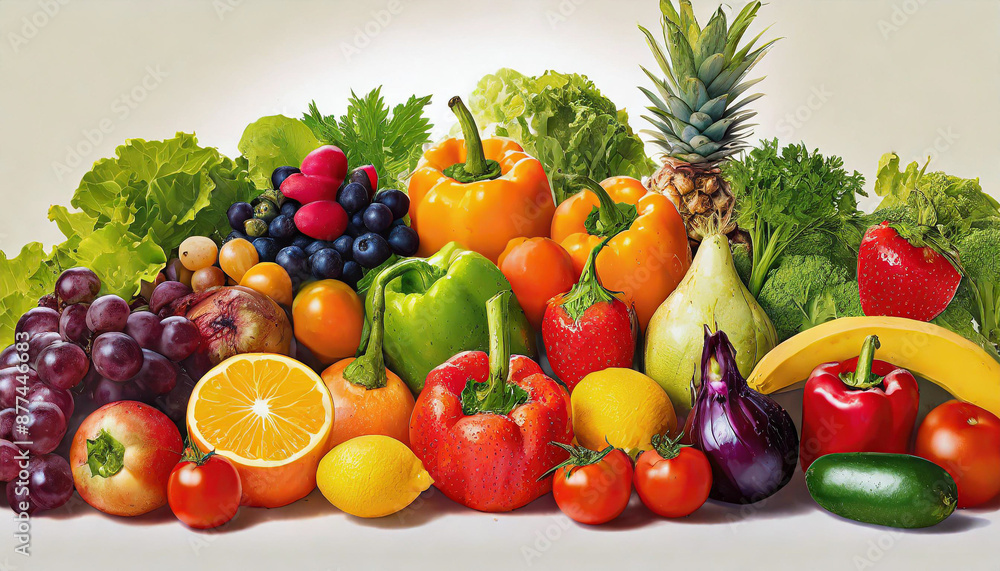 set of different fruits and vegetables on white background set of different fruits and vegetables on white background