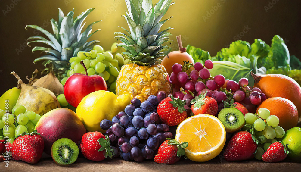 set of different fruits and vegetables on white background set of different fruits and vegetables on white background
