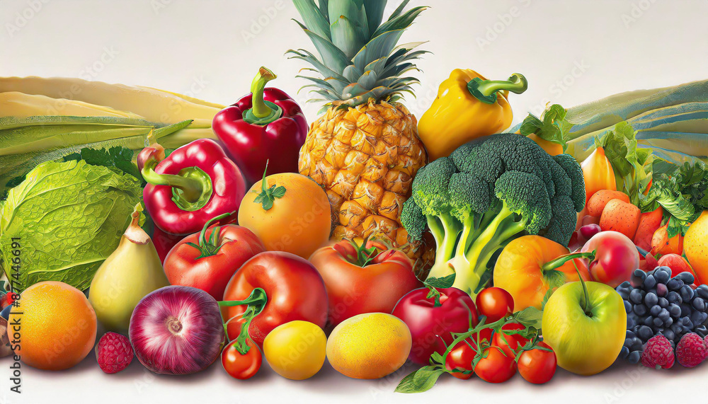 set of different fruits and vegetables on white background set of different fruits and vegetables on white background