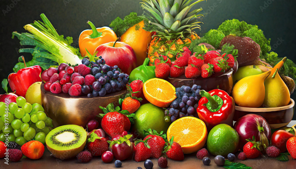 set of different fruits and vegetables on white background set of different fruits and vegetables on white background