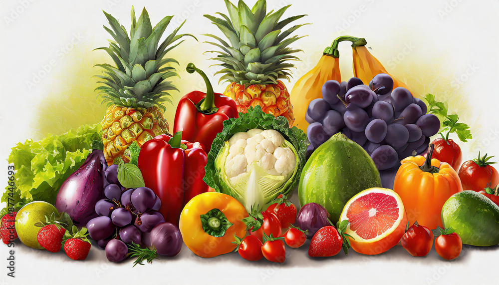 set of different fruits and vegetables on white background set of different fruits and vegetables on white background