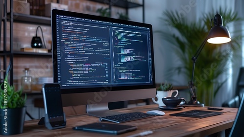 Wallpaper Mural The image of a desktop computer mockup showcasing a sophisticated software UI design, perfect for presenting software development projects with precision, in breathtaking Torontodigital.ca