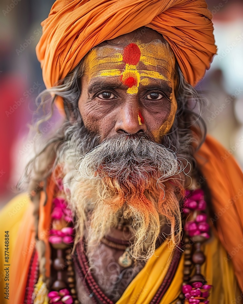 Close-up portrait of a Hindu holy man with a long beard and turban. Close-up portrait of a Hindu holy man with a long beard and turban.