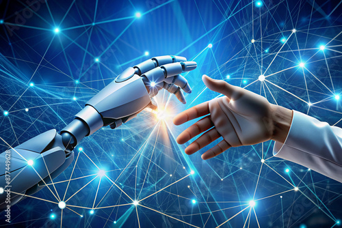 Wallpaper Mural AI, Machine learning, Hands of robot and human touching on big data network connection background, Science and artificial intelligence technology, innovation and futuristic. Torontodigital.ca