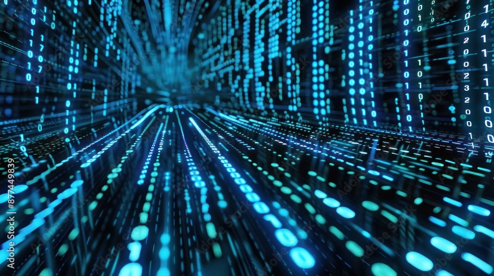 Abstract digital matrix with blue binary code lines Abstract digital matrix with blue binary code lines