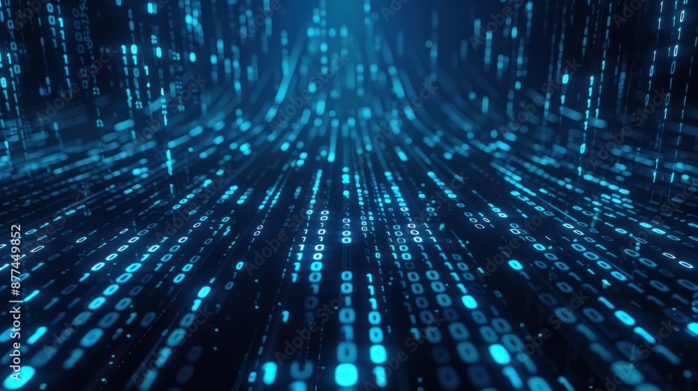 Endless stream of glowing binary code in cyber realm. Endless stream of glowing binary code in cyber realm.