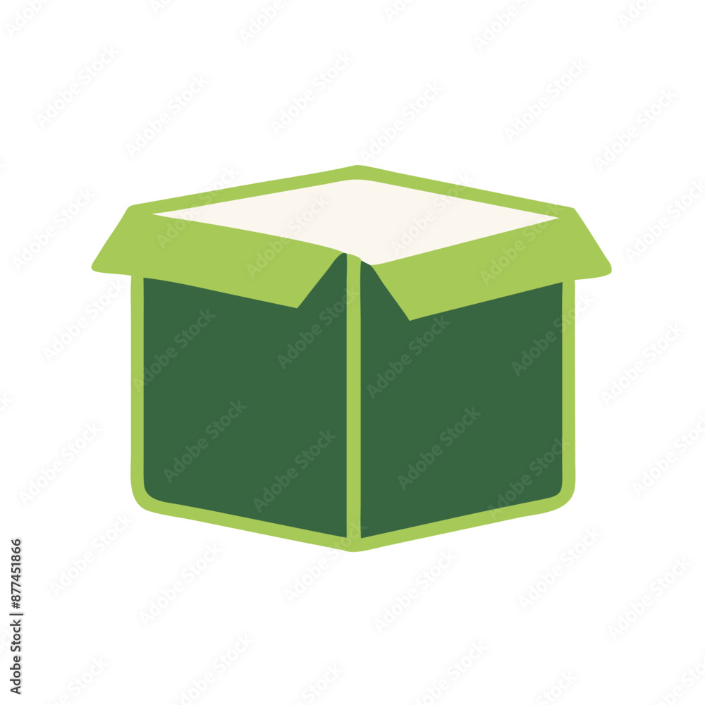 Minimalist Open Box Icon, Eco-friendly Design, Green and Dark Green Colors Minimalist Open Box Icon, Eco-friendly Design, Green and Dark Green Colors