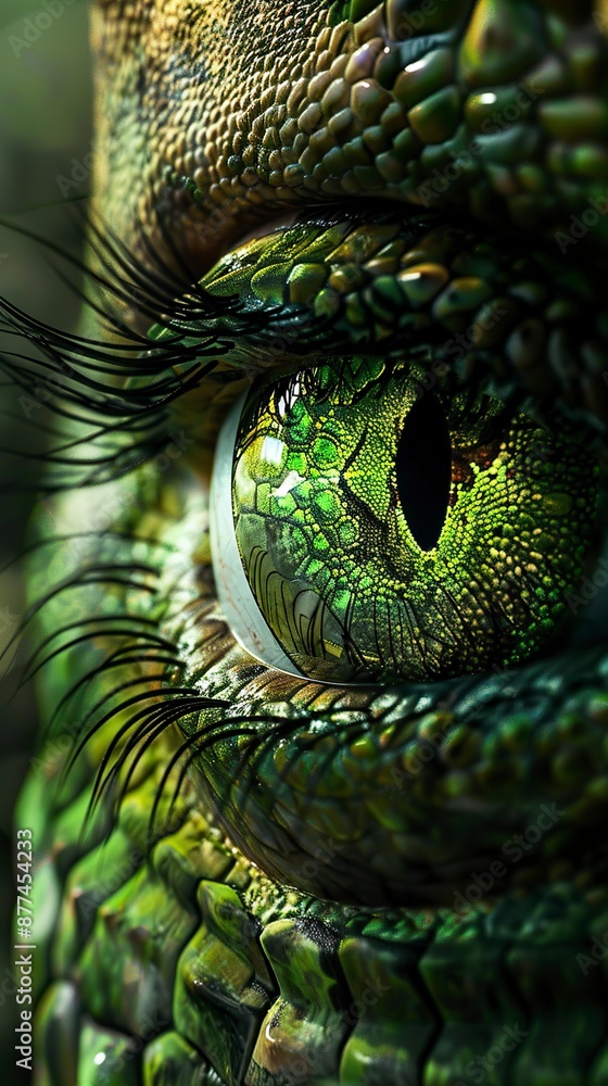Obraz premium Green eye with lizard pattern