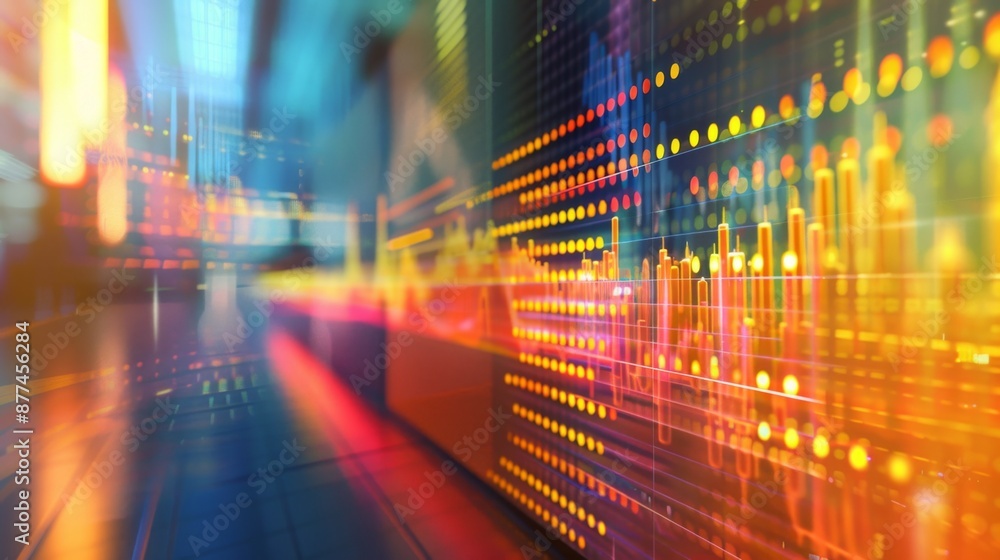 Abstract background of blurred financial graphs and data analysis on a digital screen. Abstract background of blurred financial graphs and data analysis on a digital screen.
