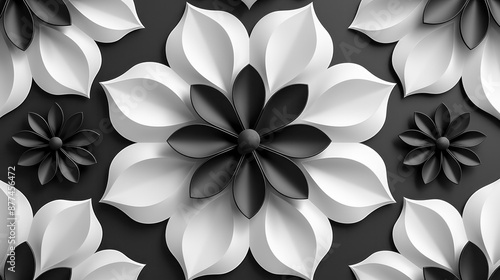 Fototapeta Naklejka Na Ścianę i Meble -  abstract 3d black and white floral pattern background