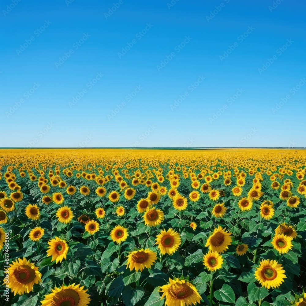 Vast field of bright sunflowers under a clear blue sky, capturing the essence of summer and nature's beauty. Vast field of bright sunflowers under a clear blue sky, capturing the essence of summer and nature's beauty.
