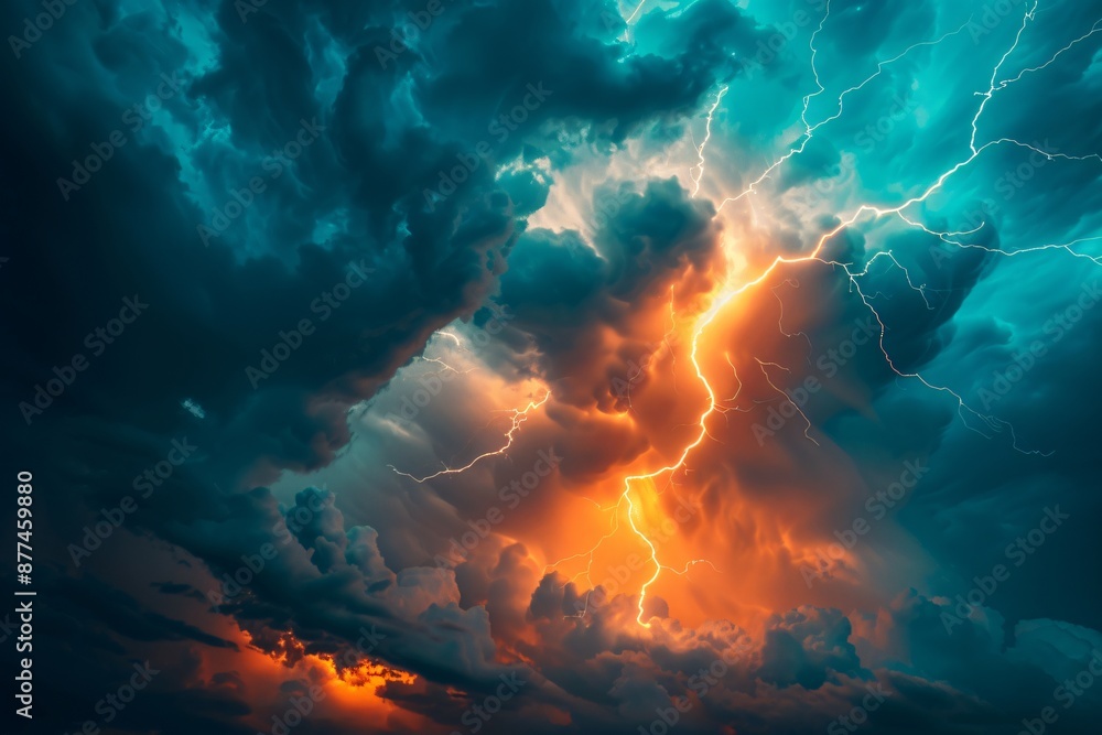 Fototapeta premium Dramatic Lightning Storm Illuminates Dark Clouds