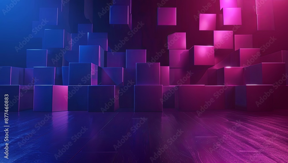 Abstract 3D Render with Blue and Purple Neon Cubes Abstract 3D Render with Blue and Purple Neon Cubes