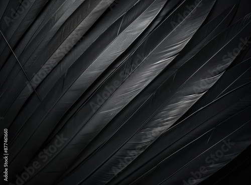 Close-up Black Feathers Background with Dark Monochrome Color Scheme photo