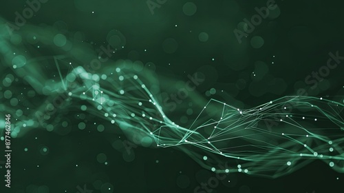 Abstract Green Digital Wave with Polygonal Lines and Light Effects