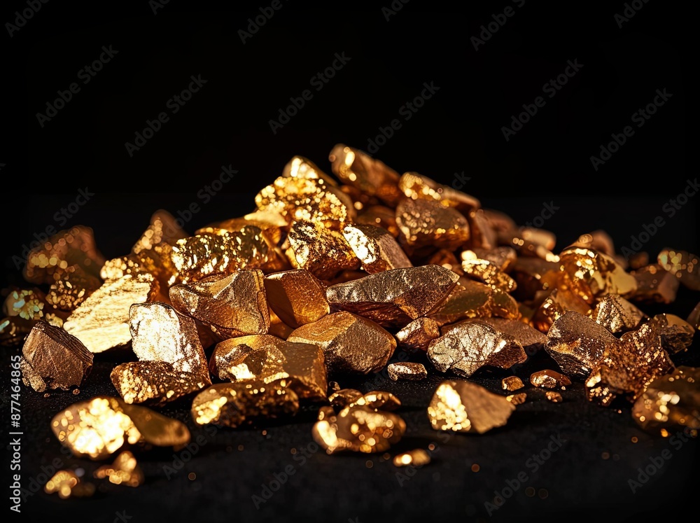 Shiny Gold Nuggets On Black Background Close-up Photo Shiny Gold Nuggets On Black Background Close-up Photo