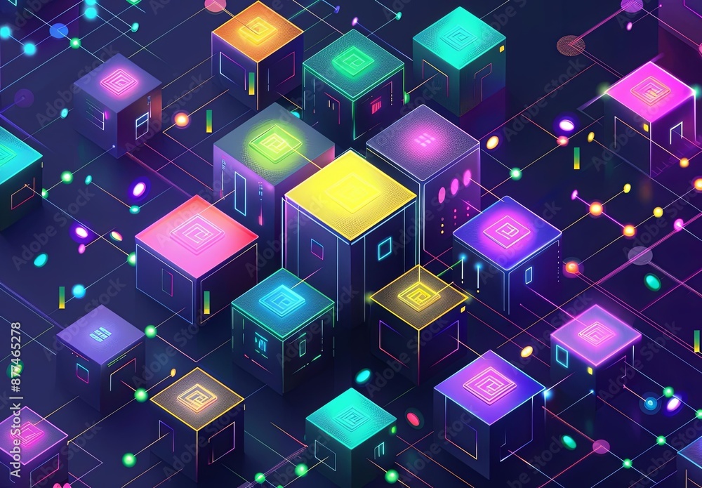 Futuristic Neon Cryptocurrency Blockchain Network Digital Art Futuristic Neon Cryptocurrency Blockchain Network Digital Art