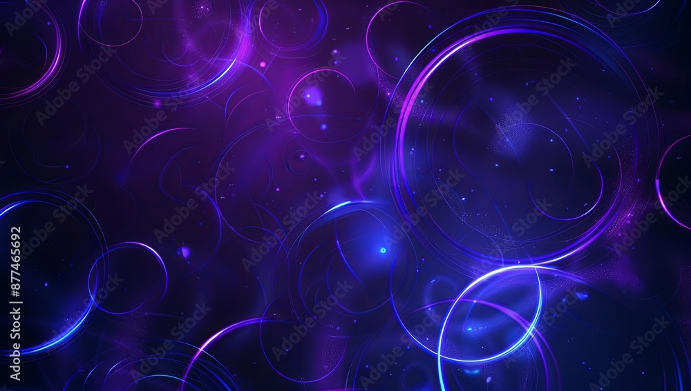 Abstract Neon Circles on a Dark Blue and Purple Background Abstract Neon Circles on a Dark Blue and Purple Background