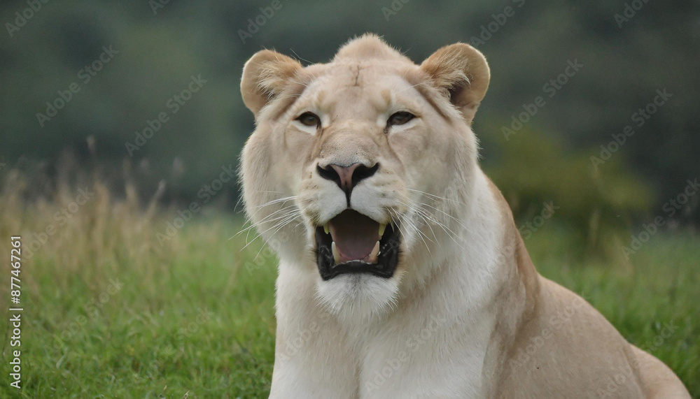 Lioness displays dangerous teeth during light Lioness displays dangerous teeth during light
