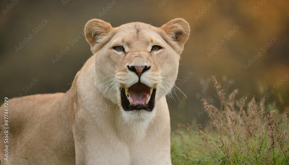 Lioness displays dangerous teeth during light Lioness displays dangerous teeth during light