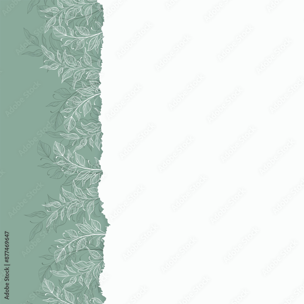 Obraz premium Cute kawaii leaf foliage background for wedding invitation with ripped paper