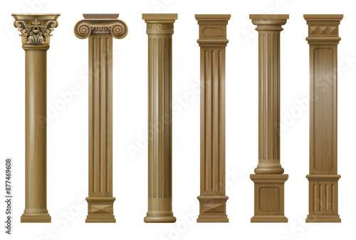 Set of vector classic wood columns