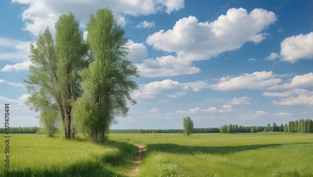 Fototapeta premium Landscape illustration anime style background, Generative Ai