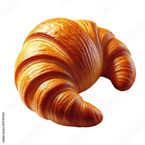 A freshly baked croissant, perfectly golden with a shiny, flaky crust, isolated on a transparent background, exemplifying the art of French pastry