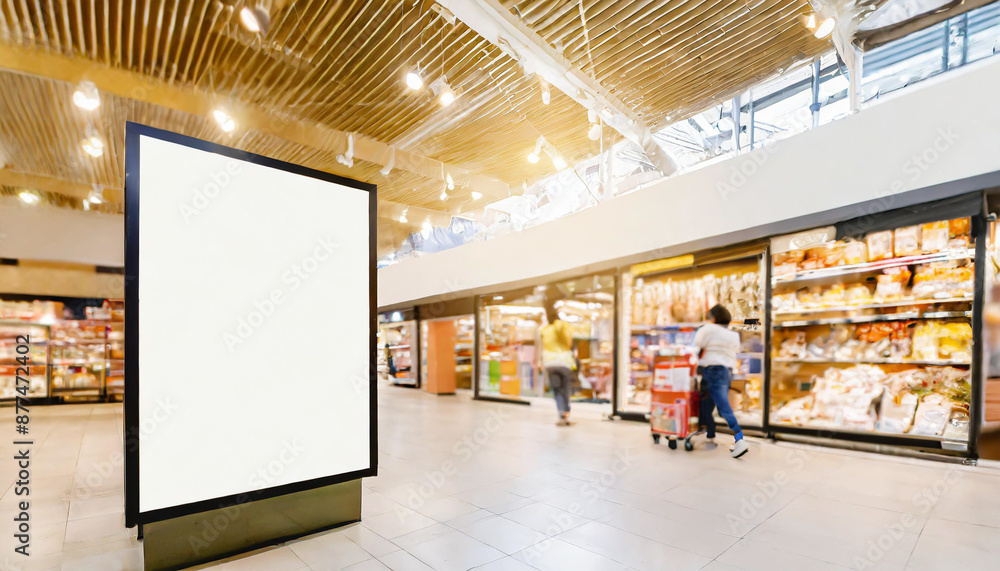 Mockup advertising board in front of supermarket. Mock up billboard for your text messege or mock up content with department store Mockup advertising board in front of supermarket. Mock up billboard for your text messege or mock up content with department store