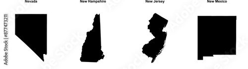 Nevada, New Hampshire, New Jersey, New Mexico outline maps