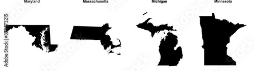 Maryland, Massachusetts, Michigan, Minnesota outline maps